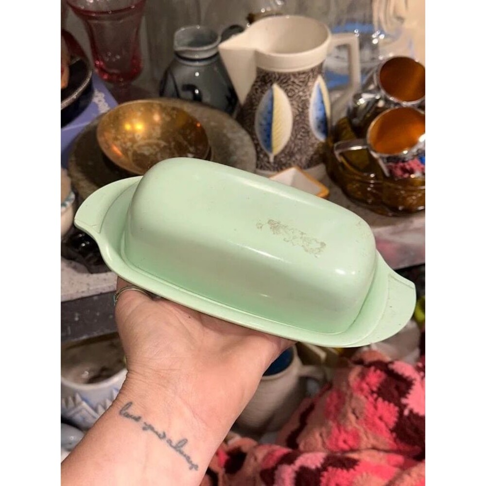Vintage Boonton Melmac Green Butter Dish